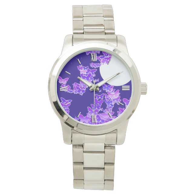 Moonscape with butterflies - lilac, dark blue watch (Front)