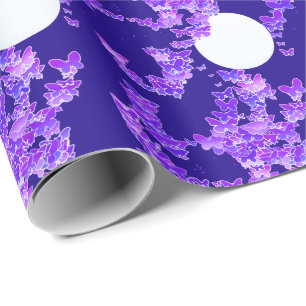Moonscape with butterflies - lilac, dark blue wrapping paper