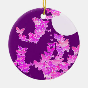 Moonscape with butterflies - orchid, amethyst ceramic tree decoration