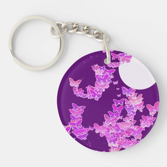 Moonscape with butterflies - orchid, amethyst key ring (Front)