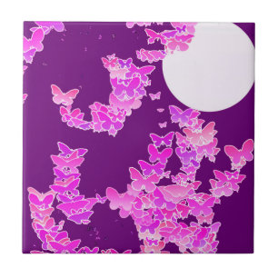 Moonscape with butterflies - orchid, amethyst tile