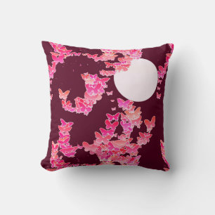 Moonscape with butterflies - pink, burgundy cushion