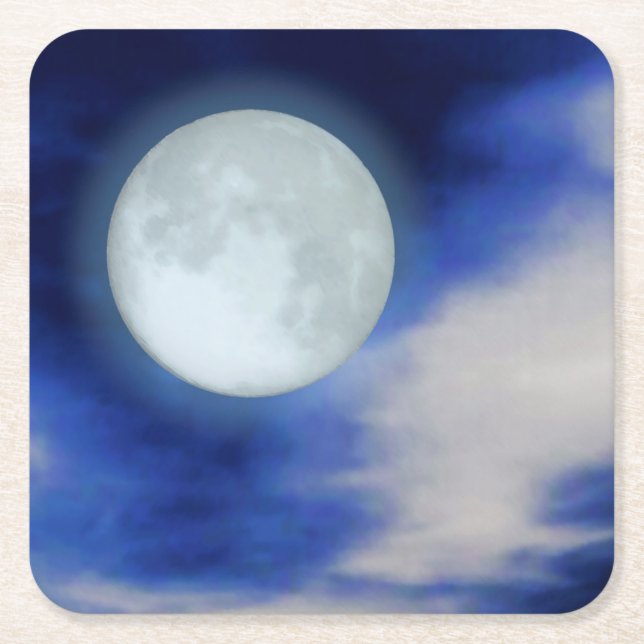 Moonscape with moonlit clouds square paper coaster (Front)
