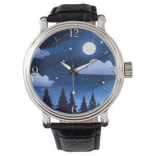 Moonscape with Stars & Pine Trees Watch
