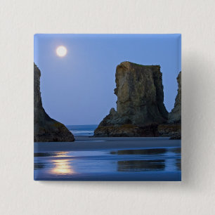 Moonset, Bandon Beach, Oregon. 15 Cm Square Badge