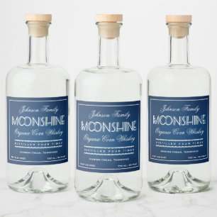 Moonshine Blue and White Liquor Bottle Label