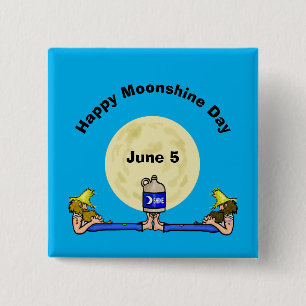 Moonshine Day Square Button with 2 Hillbillies