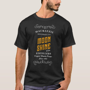 Moonshine Distillers Any Name Gold Text Scrolls  T T-Shirt