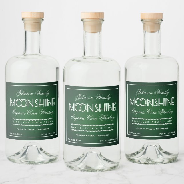 Moonshine Emerald Green and White Liquor Bottle Label (Bottles)