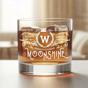 Moonshine Personalised Monogram Vintage Look White Whiskey Glass
