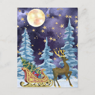 Moonshine Reindeer With Sleigh Postcard