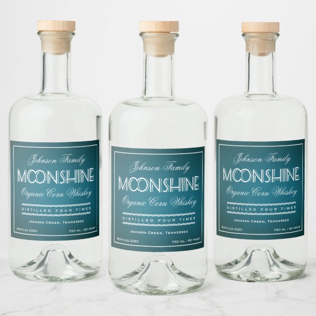 Moonshine Teal and White Liquor Bottle Label (Bottles)