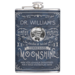Moonshine Vintage Hillbilly Medicine Custom Blue Hip Flask
