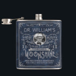 Moonshine Vintage Hillbilly Medicine Custom Blue Hip Flask<br><div class="desc">This humourous vintage-looking 6 oz. moonshine flask can be easily personalised with your name, your state or country, your own photo and more. The original design is made to look aged with an antique dark-blue background and light grey distressed text and flourishes. With this cool novelty flask, you can turn...</div>