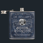 Moonshine Vintage Hillbilly Medicine Custom Blue Hip Flask<br><div class="desc">This humourous vintage-looking 6 oz. moonshine flask can be easily personalised with your name, your state or country, your own photo and more. The original design is made to look aged with an antique dark-blue background and light grey distressed text and flourishes. With this cool novelty flask, you can turn...</div>
