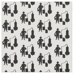 Moonshiner and Still Black Silhouette Fabric