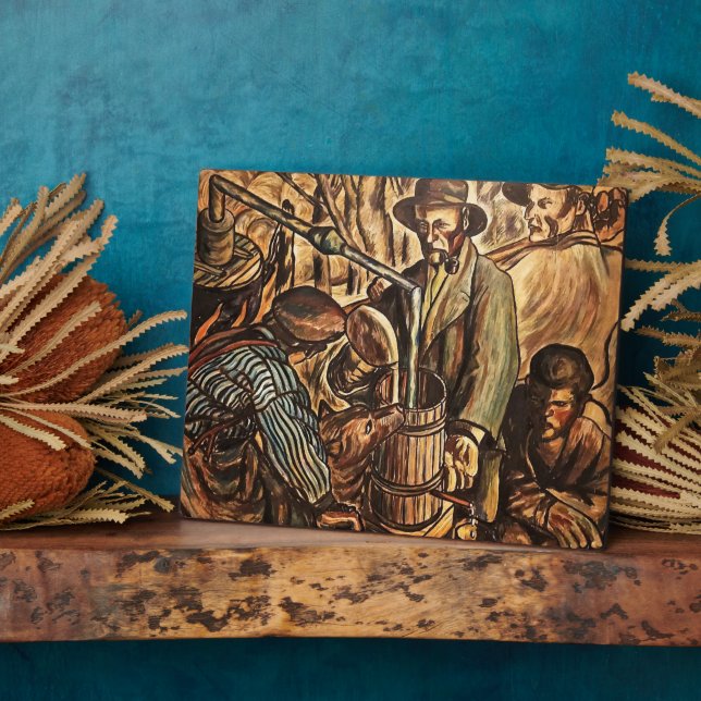 Moonshiners Making White Lightning Whiskey Liquor Plaque (Side)