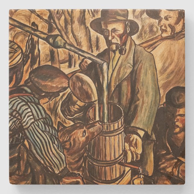 Moonshiners Making White Lightning Whiskey Liquor Stone Coaster (Front)