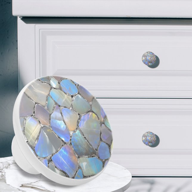 Moonstone and silver- Mosaic Cells Ceramic Knob (Creator Uploaded)