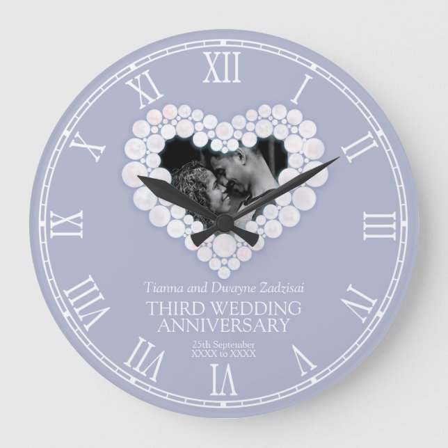 Moonstone beaded heart blue wedding anniversary large clock (Front)
