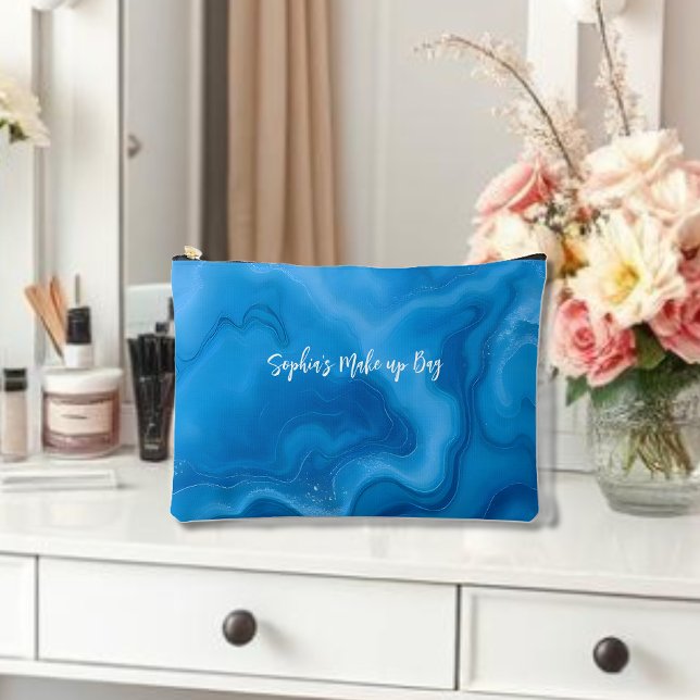 Moonstone Blue Accessory Pouch (Moonstone Blue Cosmetic Bag, For her, personalized bag for her, summer, modern abstract)