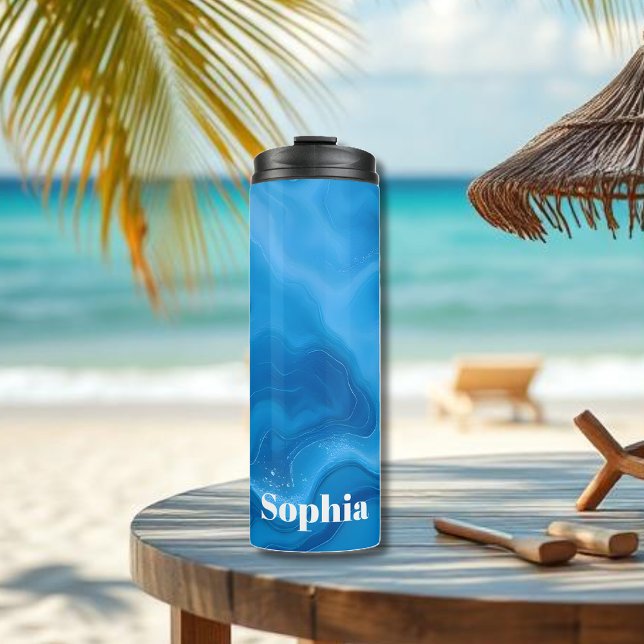 Moonstone Blue- Thermal Tumbler (Blue Moonstone-Thermal Tumbler-modern abstract art-water-summer-beach-personalized drinkware, )