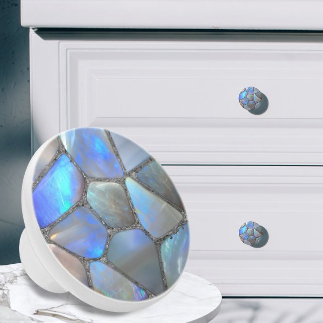 Moonstone Gem and silver- Mosaic Cells Abstract Ceramic Knob (Creator Uploaded)