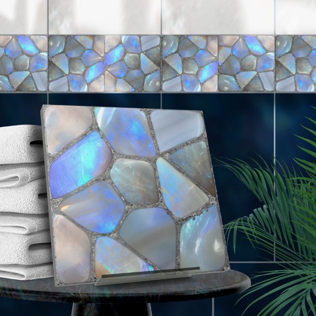 Moonstone Gem and silver- Mosaic Cells Abstract Tile (Creator Uploaded)