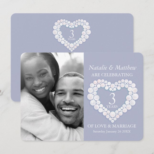 Moonstone heart wedding photo 3 years party invitation (Front/Back)