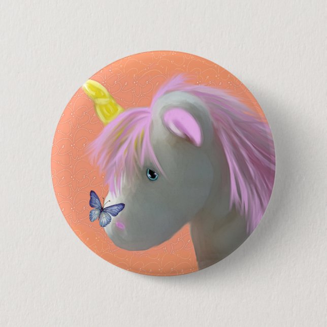 Moonstone the unicorn 6 cm round badge (Front)