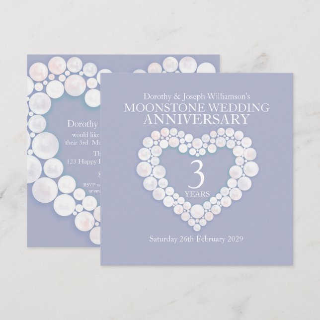 Moonstone wedding anniversary 3 years party invitation (Front/Back)