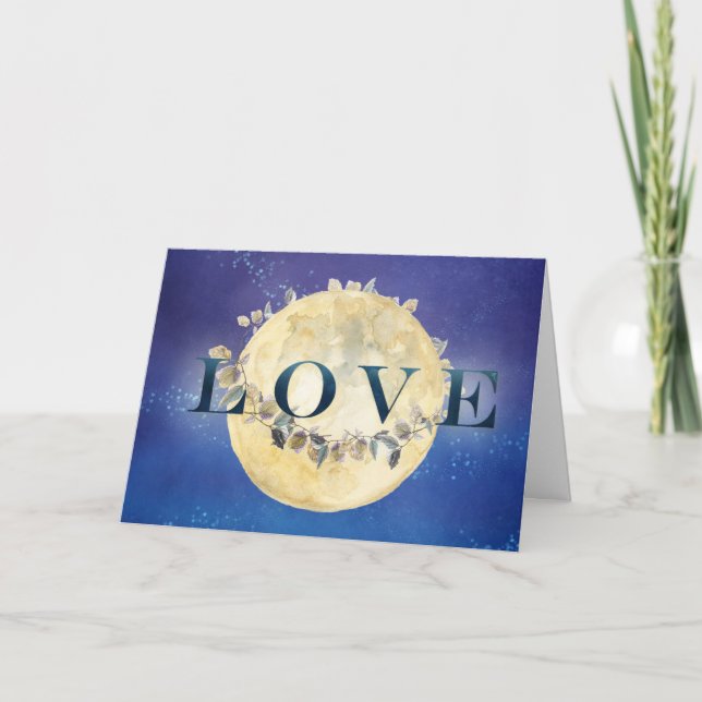 Moonstruck Starry Night Valentine Card (Front)