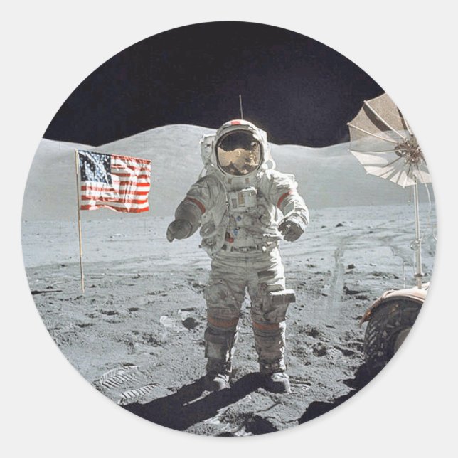 Moonwalk...Astronaut with American flag Classic Round Sticker (Front)
