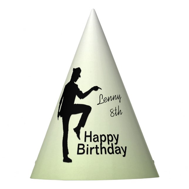 Moonwalk Dancer Name and Year Birthday Party Hat (Front)