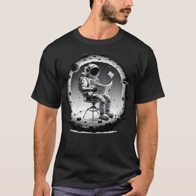 Moonwalker Astronaut With Newspaper T-Shirt (Front)
