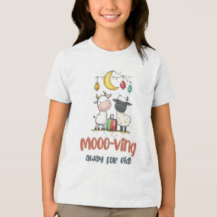 Mooo-ving Away for Eid Funny Cow & Sheep Pun Tri-Blend Shirt