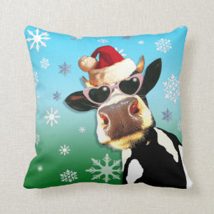 Moooootiful Christmas Cow Santa Hat Cushion
