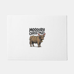 Moooory Christmas Highland Cow Vintage Engraving T Doormat