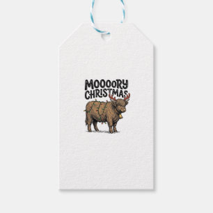 Moooory Christmas Highland Cow Vintage Engraving T Gift Tags