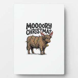Moooory Christmas Highland Cow Vintage Engraving T Plaque