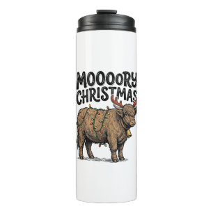 Moooory Christmas Highland Cow Vintage Engraving T Thermal Tumbler