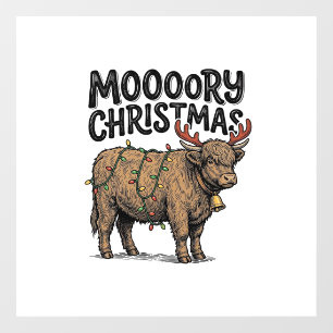 Moooory Christmas Highland Cow Vintage Engraving T Window Cling