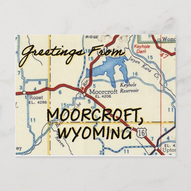 Moorcroft Wyoming Vintage Map Postcard (Front)