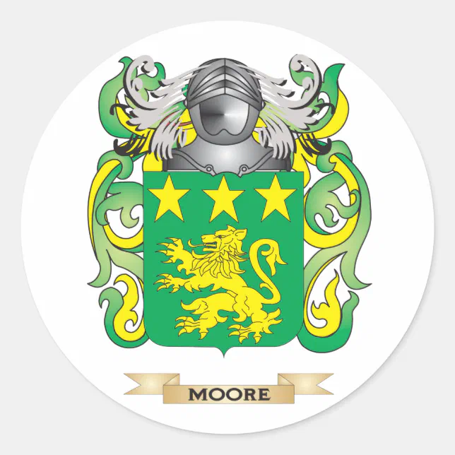 Moore Rufc Crest Moore Coat of Arms (Family Crest) Classic Round Sticker | Zazzle
