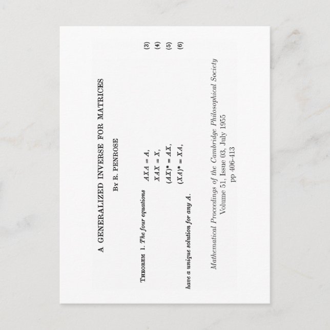 Moore-Penrose definitions Postcard (Front)