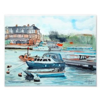 Moored Boats and Riverside Hotel Photo Print