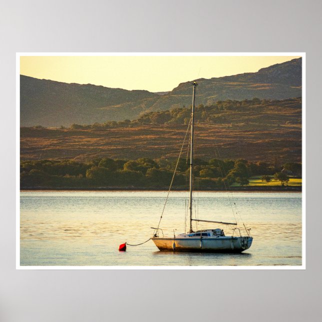 Moored Sailboat at Sunset (Kenmare Bay) Poster (Front)