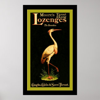 Moore's Throat and Lung Lozenges~Vintage Medicine Poster