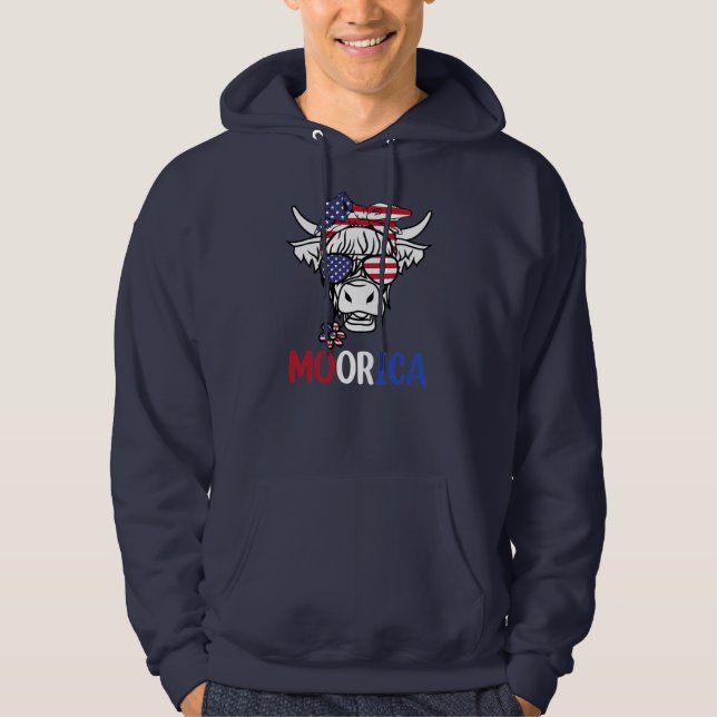 Moorica Highland cow 4th Of July design USA Hoodie (Front)