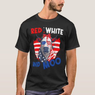 Moorica Highland Cow Red White and Moo 4th July T-Shirt